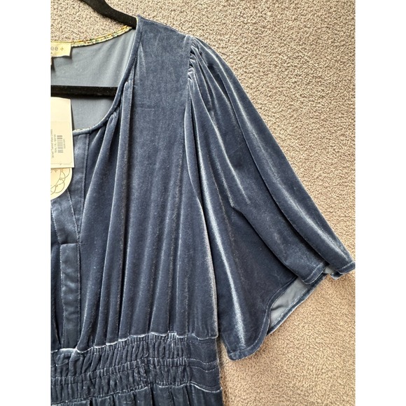 Umgee Velvet Whimsigoth Tiered Maxi Dress XL Teal Boho Flutter Sleeve NWT - Picture 4 of 14